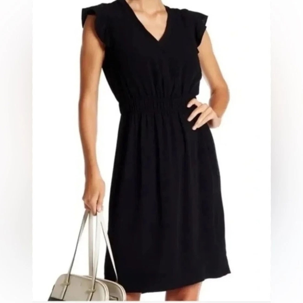 kate spade new york Fluid Crepe Ruffle Sleeve V-Neck Black Mini Dress 2